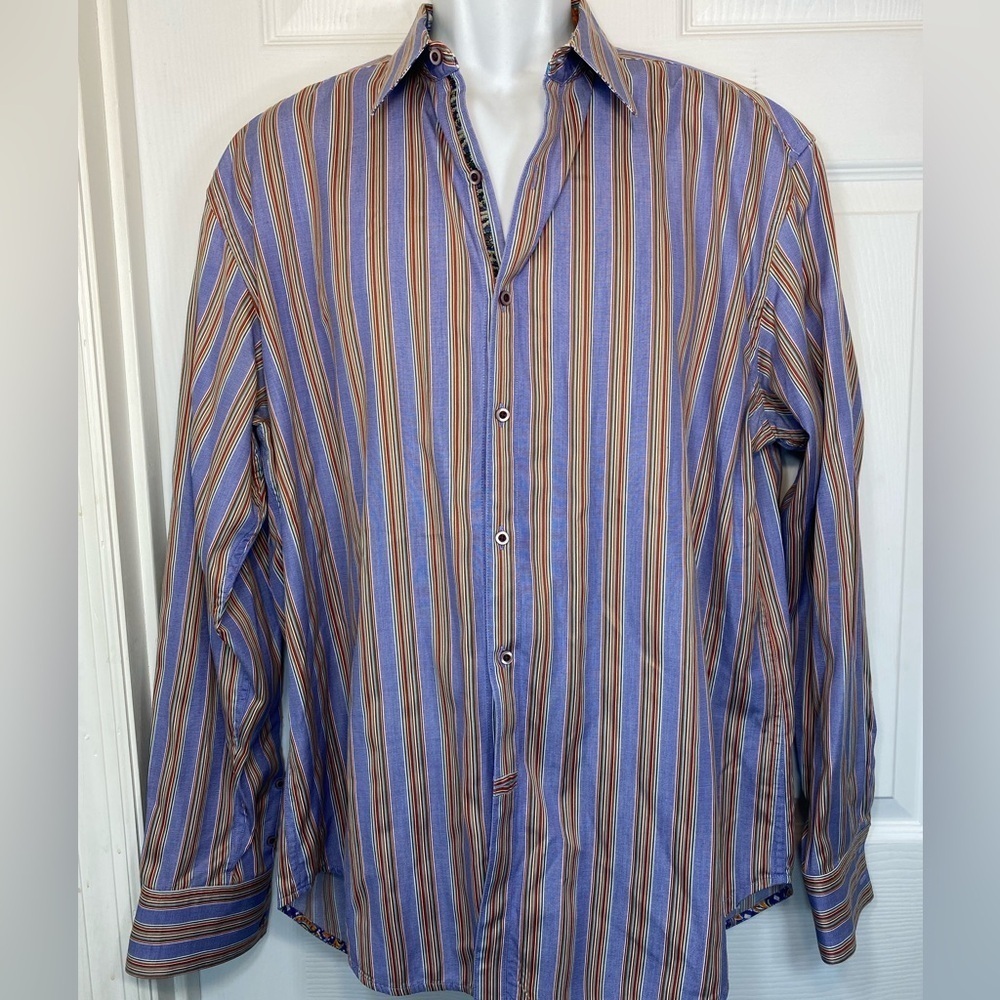 Robert Graham Flip Cuff Men's Long Sleeve Multicolor Striped Button Down Shirt